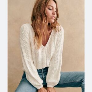 Sezane Beryl Sweater Cream Cable-Knit V-Neck, size S - NWT